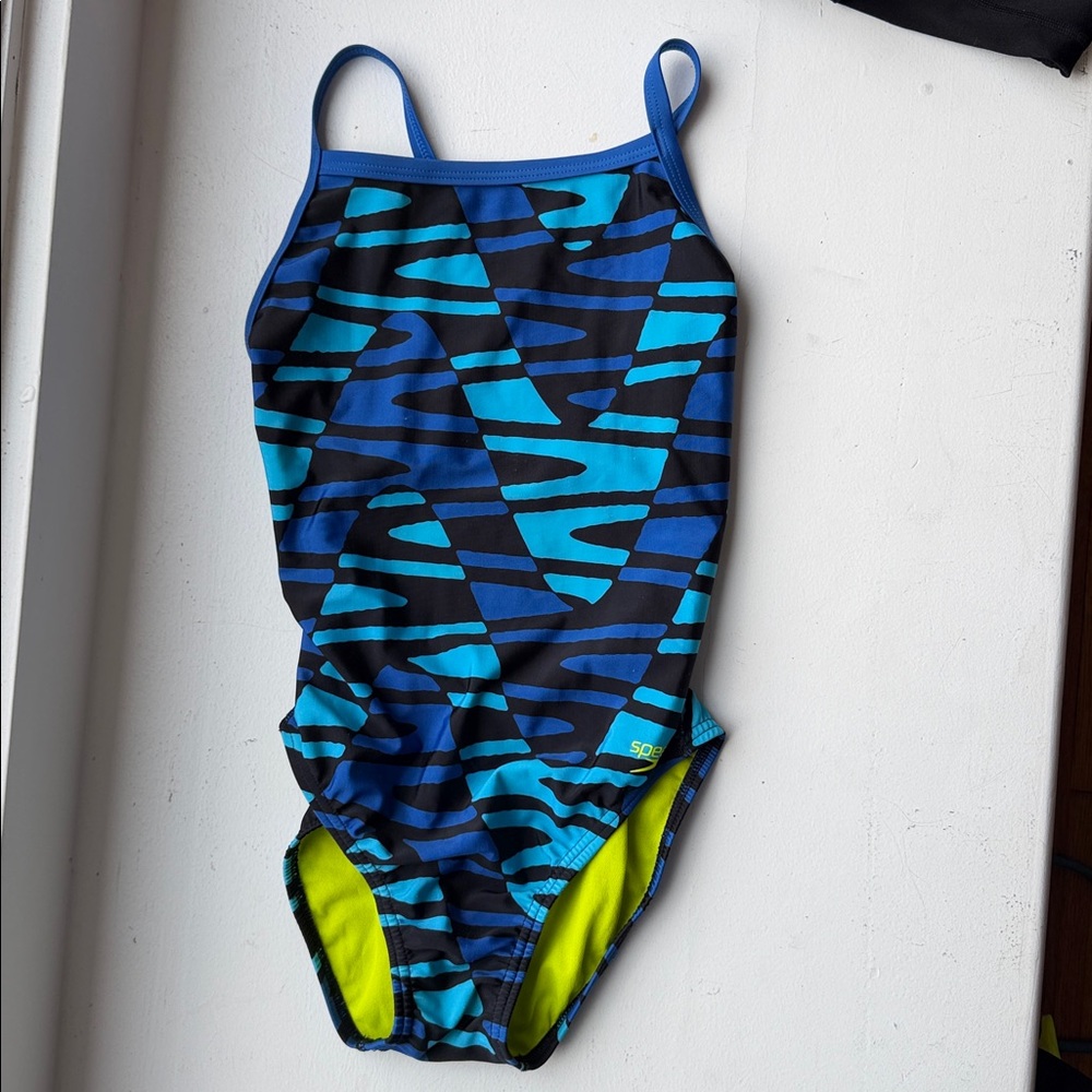 Speedo womens Blue & Aqua Striped swim team One-Piece Swimsuit size 32